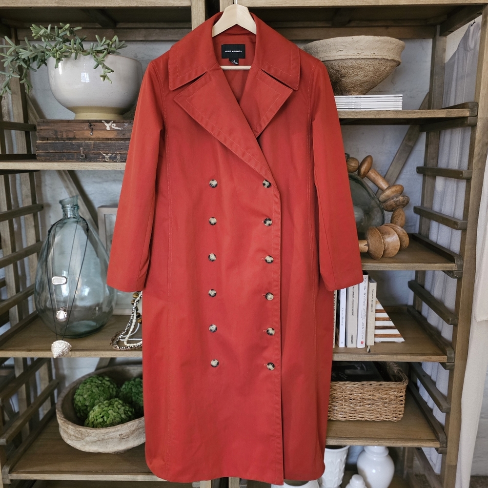 Club Monaco Ohdette Long Trench Coat Jacket Brick Red Sz L - Picture 13 of 13